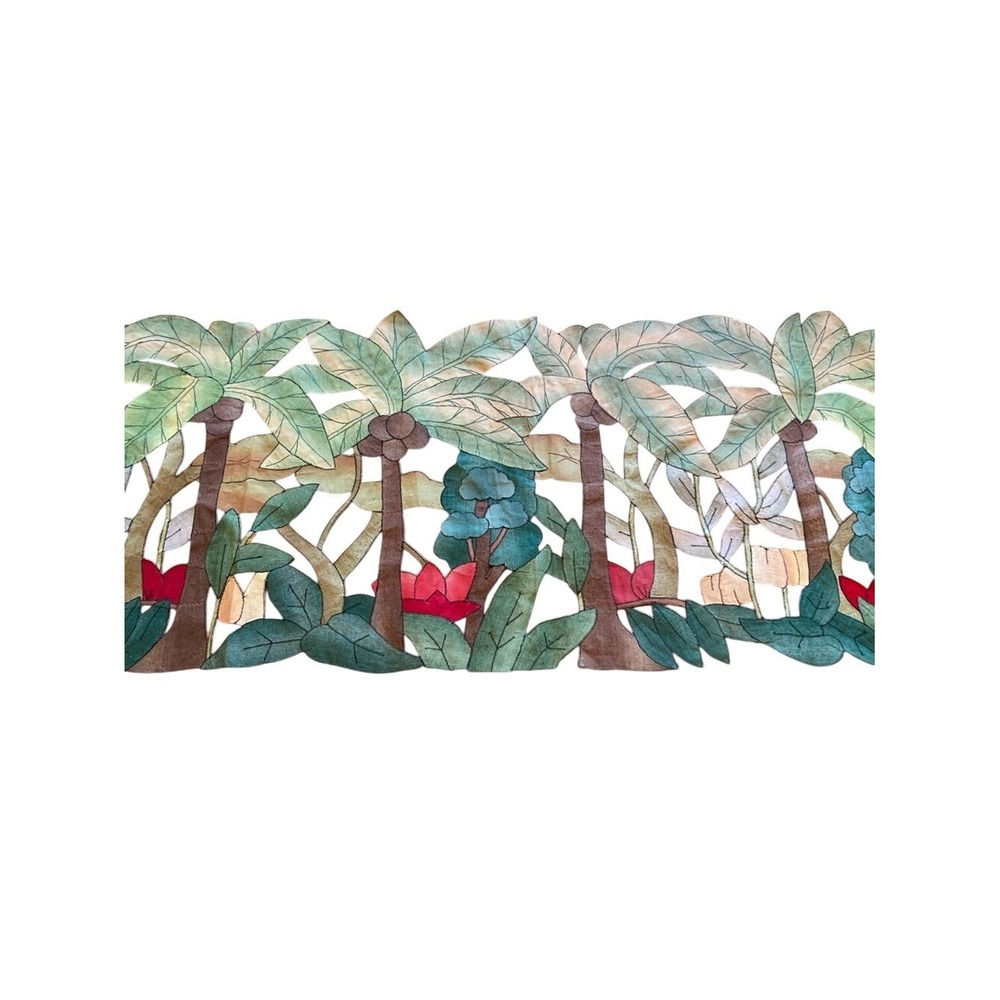 Tropical Palm Tree‎ Appliqué Runner with Floral Accents 16x43" Beachy Summer